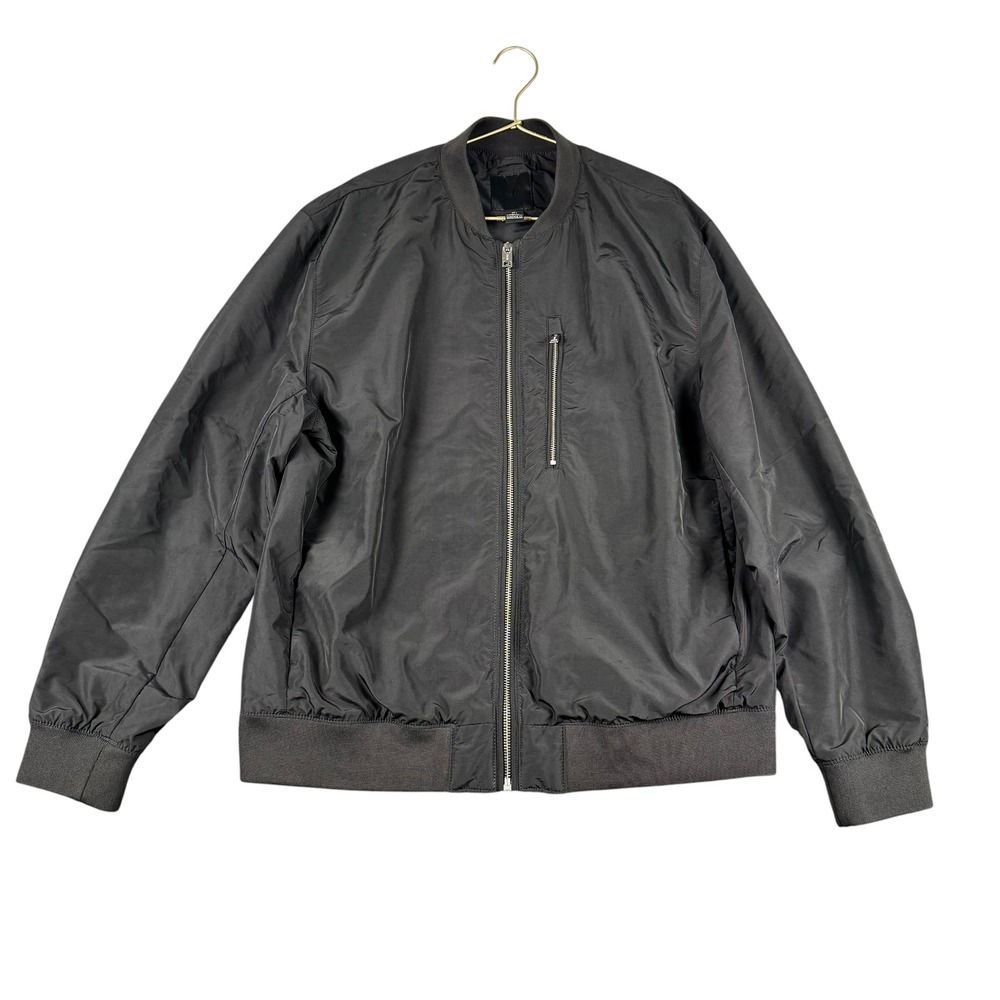 HM Black Bomber Jacket Mens Large Zip Up Lightweight Ribbed Trim 968